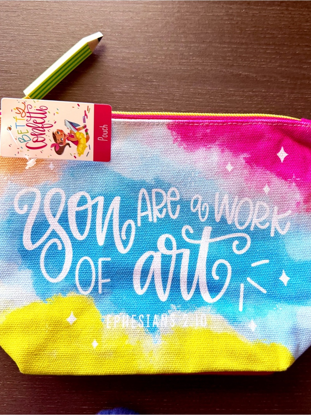 Betty Confetti You Are a Work of Art Colorful Zip Pouch